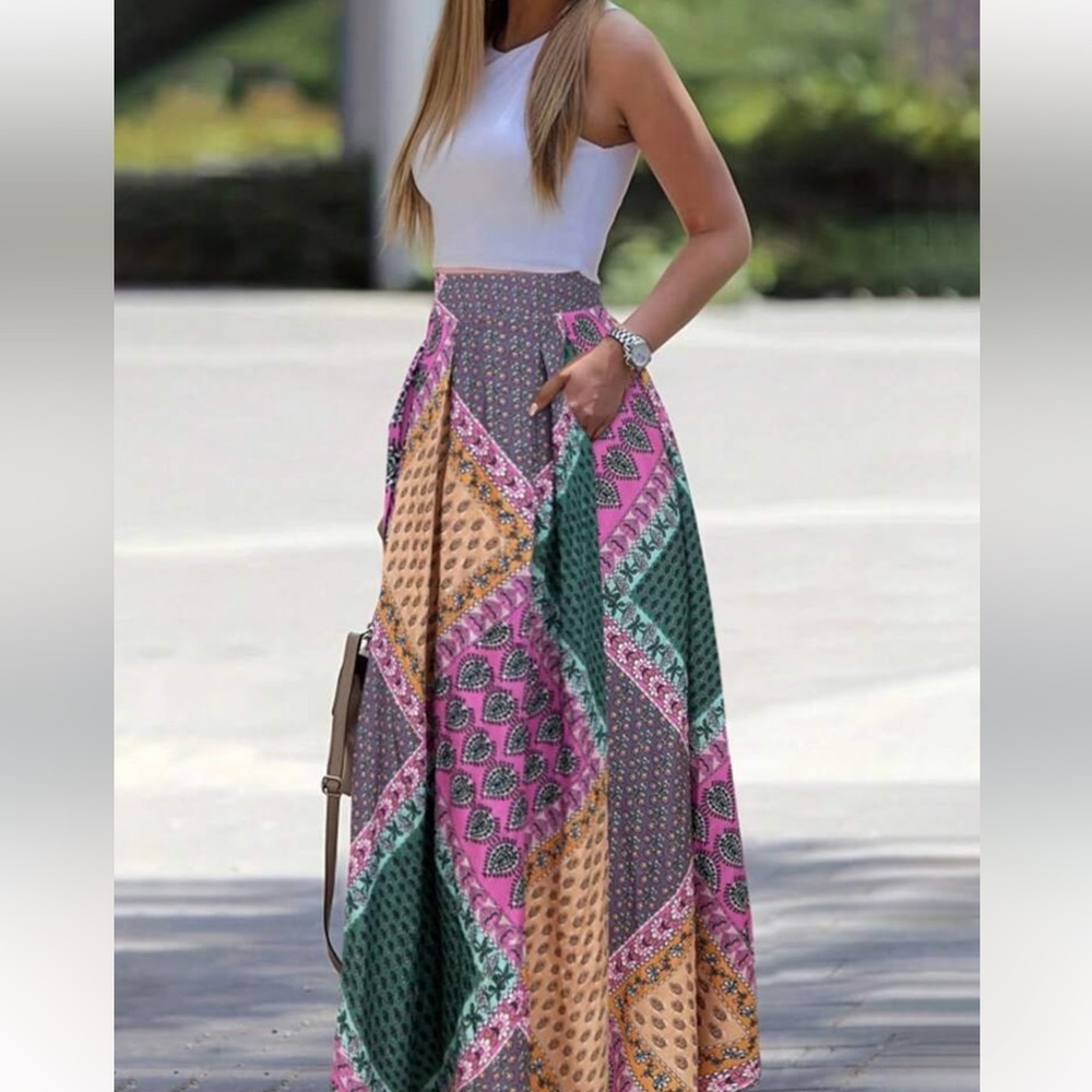 Colorful Patchwork Maxi Skirt Medium - image 1